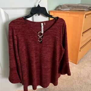 NY Collection red Blouse with Ring Details